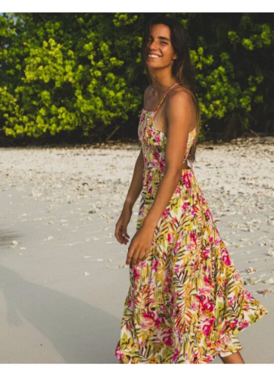 Rip Curl Dresses & Skirts - Rip Curl Copacabana Halter Midi Sundress Smocked Tropical Beach Open Back M EUC